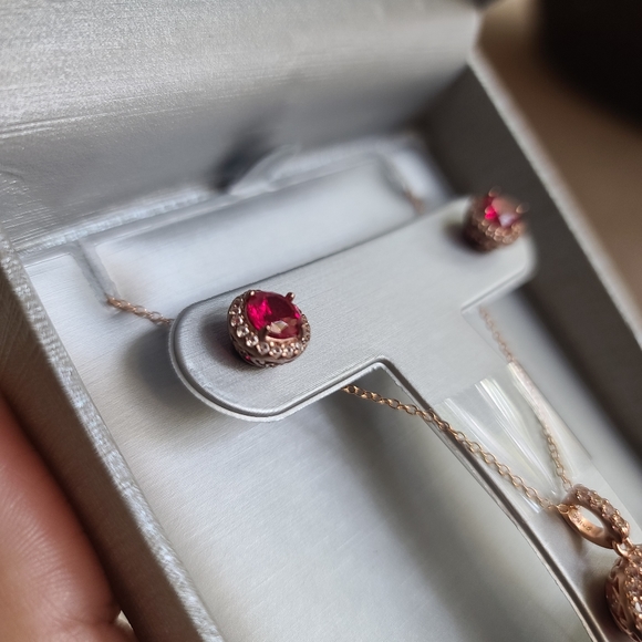 Zales Lab-Created Ruby & White Sapphire Frame Pendant and Earrings Set - Picture 5 of 14